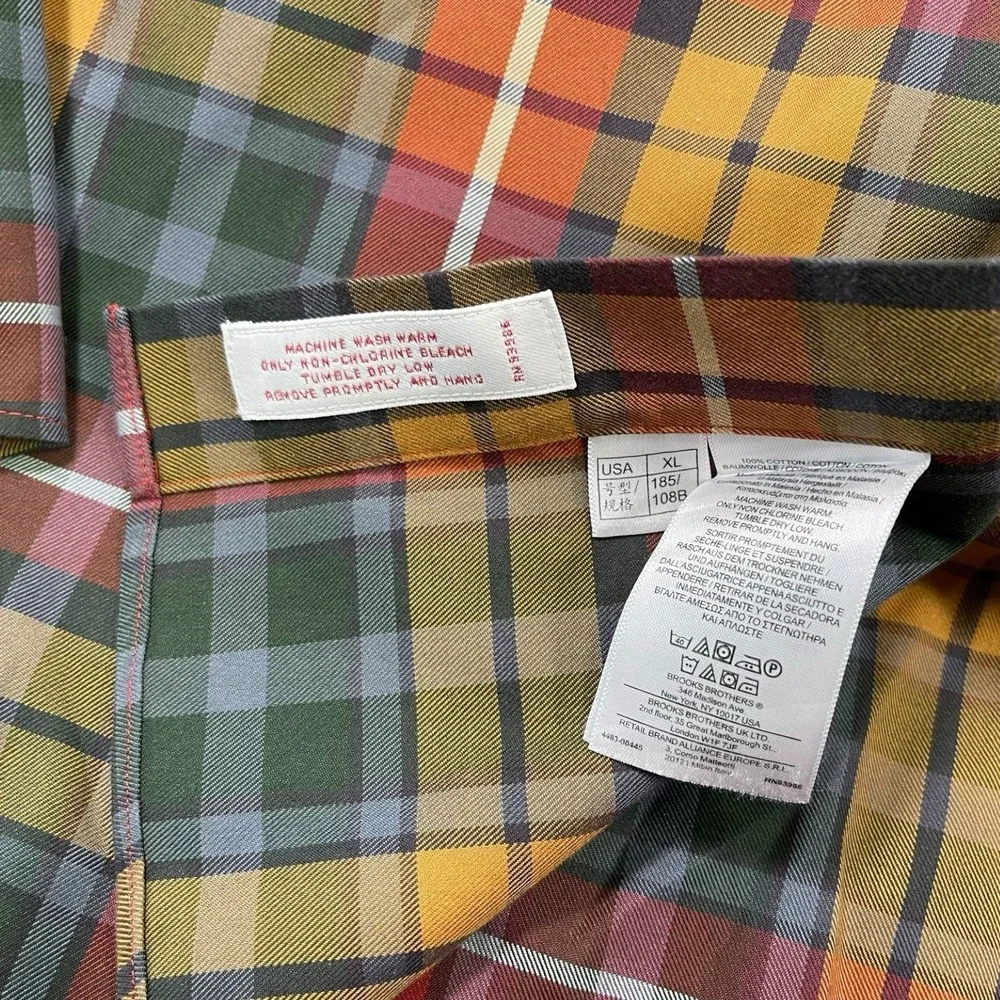 Brooks‎ Brothers XL Multicolor Plaid Button Down Shirt Non-Iron Preppy Classic